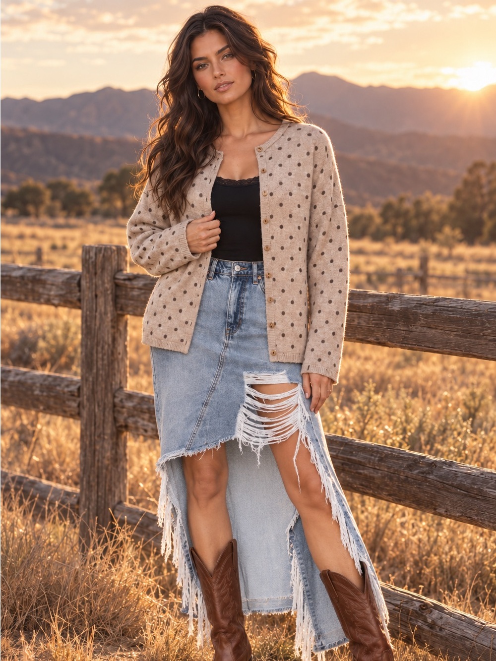 Blu Pepper Lightweight mocha polka dot sweater